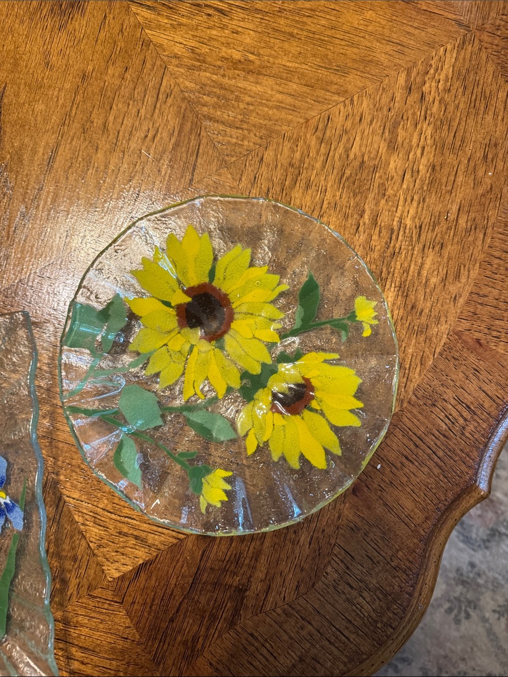 Handcrafted Floral Glass Pieces Set of 2 - Picture 3 of 5